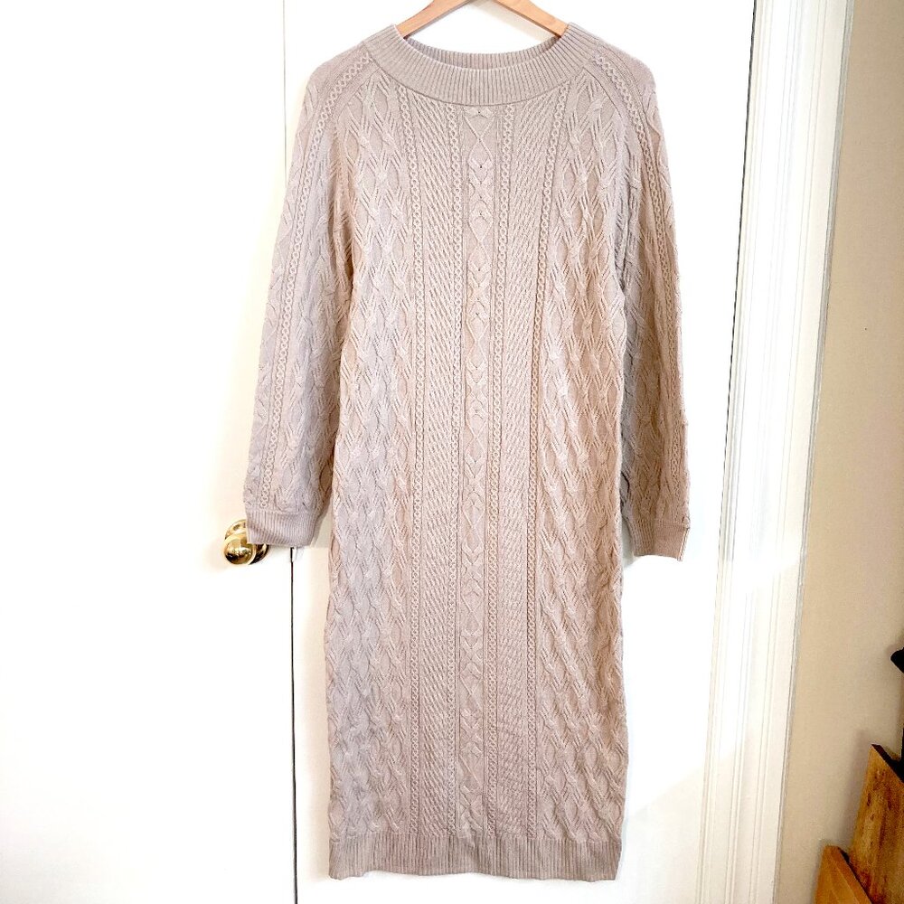 NEW Inhabit Cashmere/Wool Blend Cable Knit Maxi Sweater Dress Soft Beige/Taupe